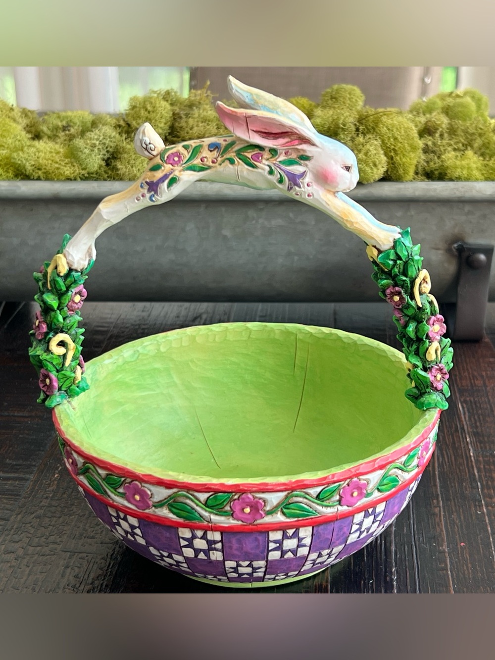 Jim Shore (2005) Springtime Surprises Easter Basket with Bunny Handle Flowers